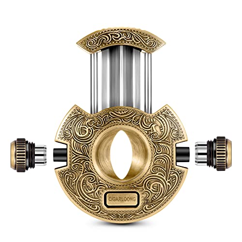 CIGARLOONG Zigarrenschneider, V-Schnitt, Bronze, Edelstahl, Scharfe Klinge, eingebauter Zwei-Zigarrenstanzer, mit Geschenkbox (Gold) von CIGARLOONG