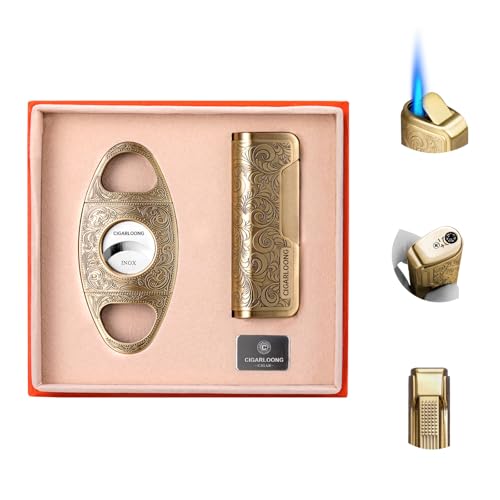CIGARLOONG Zigarrenschneider und Feuerzeug Set Gold Schärfklinge Gravierte Zigarrencutter und Retro Geschnitztes Feuerzeug CIGARLOONG Zigarrenschneider und Feuerzeug Set Gold Schärfklinge Gravierte Zigarrencutter und Retro Geschnitztes Feuerzeug von CIGARLOONG