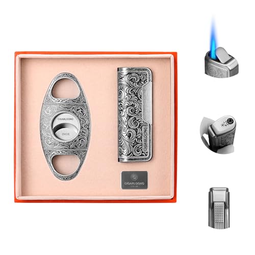 CIGARLOONG Zigarrenschneider und Feuerzeug Set Silberne Schärfklinge Gravierte Zigarrencutter und Retro Geschnitztes Feuerzeug CIGARLOONG Zigarrenschneider und Feuerzeug Set Silberne Schärfklinge Gravierte Zigarrencutter und Retro Geschnitztes Feuerzeug von CIGARLOONG