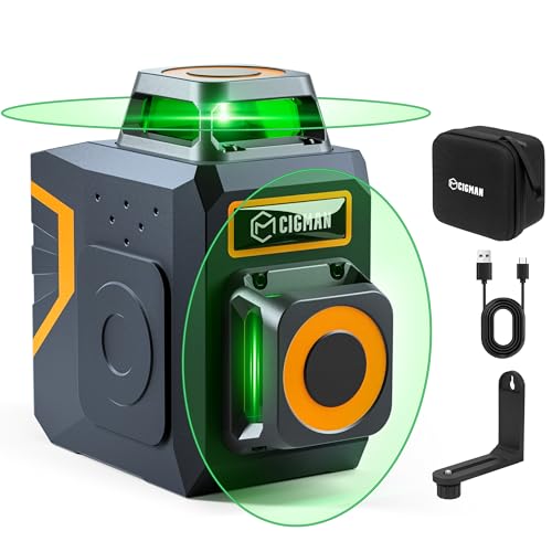 CIGMAN Kreuzlinienlaser Grün 2 x 360 Grad Laser Nivellierlaser mit wiederaufladbarer Lithiumbatterie, Magnethalter und Typ-C-Ladekabel, einstellbare Helligkeit zum Energiesparen, CM-720SE von CIGMAN