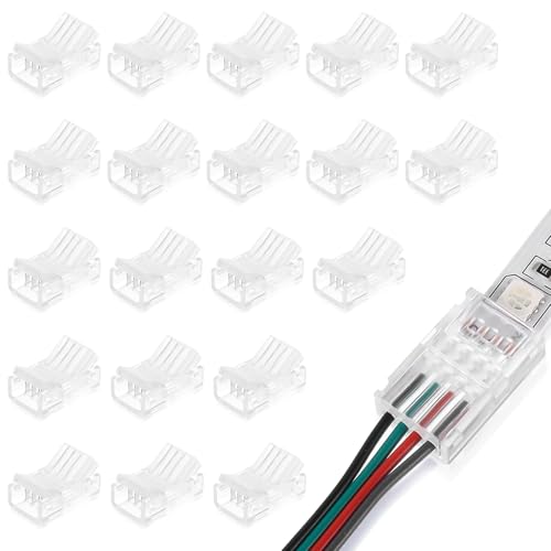 20 Stück LED Strip Verbinder Connector 4 Pin 10mm, LED Lötfrei Band Verbinder 4Pin Verbindungskabel Verbinder Für 10mm 4 Polig RGB 5050 LED Streifen 5V 12V 24V von CIGTSICO