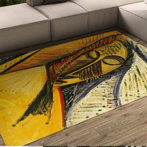 CIHCOHOME Abstrakter Kunstbereich Teppich gelber Bodenteppich Picasso Kunstwerk Thema Teppich Maschinenwäsche Innenteppiche für Schlafzimmer Wohnzimmer Eingangsbereich dekorieren 60x90cm von CIHCOHOME