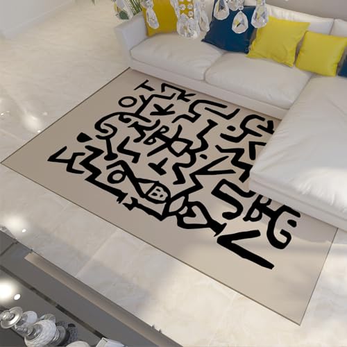 CIHCOHOME Beige Bereich Teppiche Niedlicher Abstrakter schwarzer Musterteppich für Wohnzimmer Schlafzimmer Dekor Paul Klee Stil weicher niederfloriger Eingangsteppich 60x90cm von CIHCOHOME