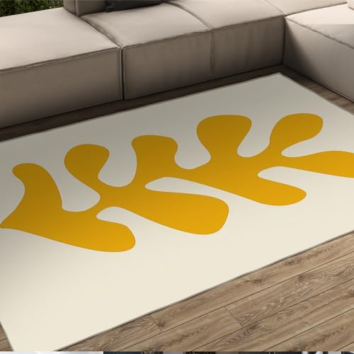 CIHCOHOME Beigefarbener Teppich mit Gummirücken Zeitgenössischer Abstrakter Kunstteppich für Wohnzimmer Esszimmer maschinenwaschbarer gelber Korallenteppich 60x90cm von CIHCOHOME