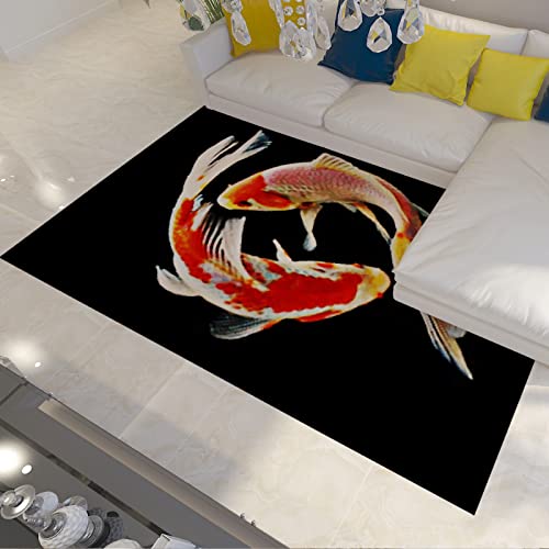 CIHCOHOME Fischauffangbereich Teppich Asia Koi Design rutschfest und pflegeleicht Ideal für stark frequentierte Bereiche im Wohnzimmer Schlafzimmer Ästhetik Dekor 120x160cm von CIHCOHOME