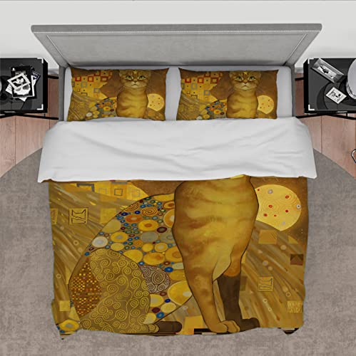 CIHCOHOME Gustav Klimt Bettbezugsset Lebendiges Tier Katze Muster Weiche Luxus Bettwäsche Set für Jungen Mädchen Kinder Schlafzimmer Dekor mit 2 Kissenbezug 200x220cm von CIHCOHOME