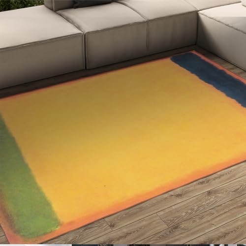 CIHCOHOME Home Bereich Teppich Mark Rothko Minimalismus Muster Gelb rutschfeste Fußmatte Eingangsteppich Grün und Blau Vintage Abstrakter Teppich für Wohnzimmer 150x210cm von CIHCOHOME