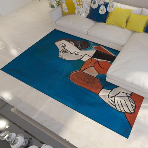 CIHCOHOME Kubismus-Teppich Picasso-Teppich für Schlafzimmer Küchendekor Marineblau Rutschfester niederfloriger Eingangsteppich für Wohnzimmer Home Office Dekorativ 60x90cm von CIHCOHOME