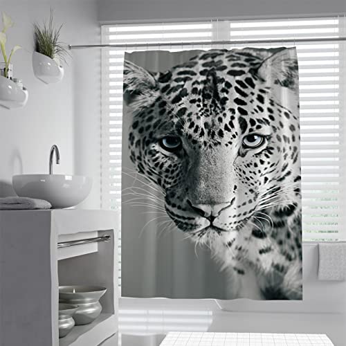 CIHCOHOME Lustige Tier-Duschvorhänge für Badezimmer Schwarz-Weiß-Duschvorhang-Set Black Panther wasserdichter Stoff-Duschvorhang waschbar 183x198cm von CIHCOHOME