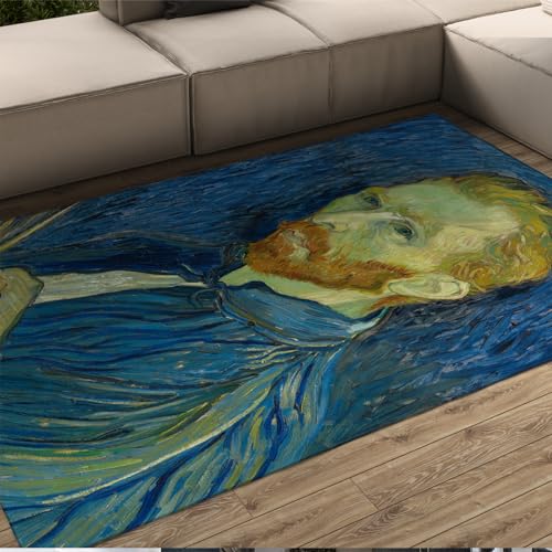 CIHCOHOME Marineblaues Selbstporträt von Van Gogh Teppich für Wohnzimmer leicht zu reinigende weiche maschinenwaschbare Teppiche Wohnzimmer oder Esszimmer 60x90cm von CIHCOHOME