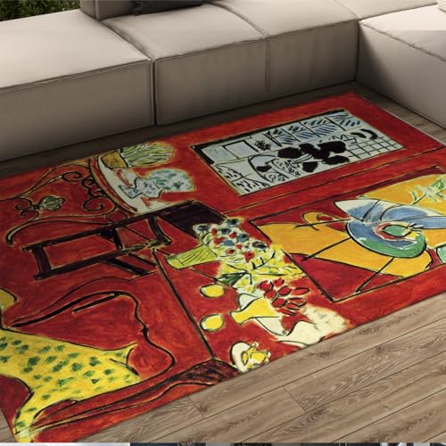 CIHCOHOME Maschinenwaschbare Teppiche für Wohnzimmer Schlafzimmer Matisse-Stil Teppich & Wohnkultur roter Hausbereich Teppich Rutschfester weicher niederfloriger Teppich 180x300cm von CIHCOHOME