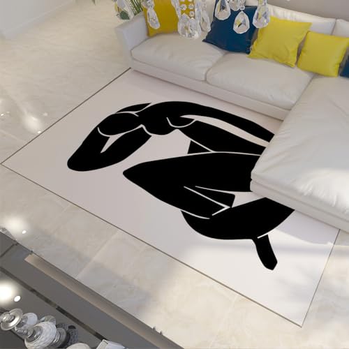 CIHCOHOME Maschinenwaschbarer Bereich Teppich Moderner Abstrakter Musterteppich für Schlafzimmerästhetik Dekor Matisse Schwarz und Weiß Mysteriöse Frau 90x120cm von CIHCOHOME