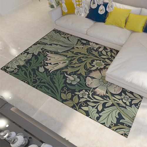 CIHCOHOME Maschinenwaschbarer Teppich William Morris Floral Green Design Bereich Teppiche Großer Rutschfester Eingangsteppich für Schlafzimmer Küche Wohnzimmer Dekor 180x300cm von CIHCOHOME