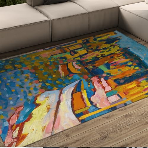 CIHCOHOME Mehrfarbiger Teppich für Wohnzimmerdekor Wassily Kandinsky Thema Großer maschinenwaschbarer Bauernhausteppich für Home Office Dekor 60x90cm von CIHCOHOME