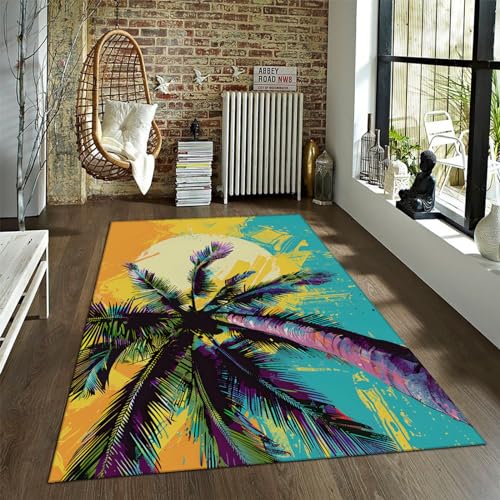 CIHCOHOME Moderne Teppiche Klassische Küstenteppiche für Wohnzimmer Poping Art Tropische Palmblatt rutschfeste Teppiche für den Urlaubsstil Schlafzimmer Dekor 60x90cm von CIHCOHOME