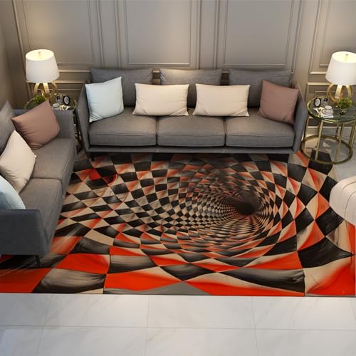 CIHCOHOME Moderner Kunstteppich Schwarz Weiß Rot Quadratische Teppiche mit Gummirücken 3D Spiralteppich für Wohnzimmer Schlafzimmer Stilvolle Hauseingangsdekoration 60x90cm von CIHCOHOME