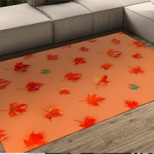 CIHCOHOME Orangefarbene Teppiche Einzigartiger roter Ahornblatt-Design-Teppich Moderne Türmatte mit Gummirücken für Hauseingang Dekor Herbst Esszimmerteppich 60x90cm von CIHCOHOME