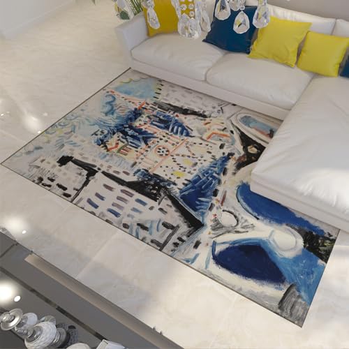 CIHCOHOME Picasso-Stil Bereich Teppich für Wohnzimmer Schlafzimmer Blau Abstrakte Kunst Design Maschine waschbar Rutschfester Esstisch Home Office Haus Dekor 100x150cm von CIHCOHOME