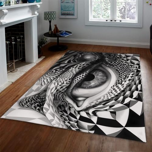 CIHCOHOME Schwarz und Weiß Läufer Teppich Geometrische abstrakte Kunst Rutschfester Teppich 3D Augenmuster Teppich für Wohnzimmer dünner Vintage großflächiger Teppich 60x90cm von CIHCOHOME