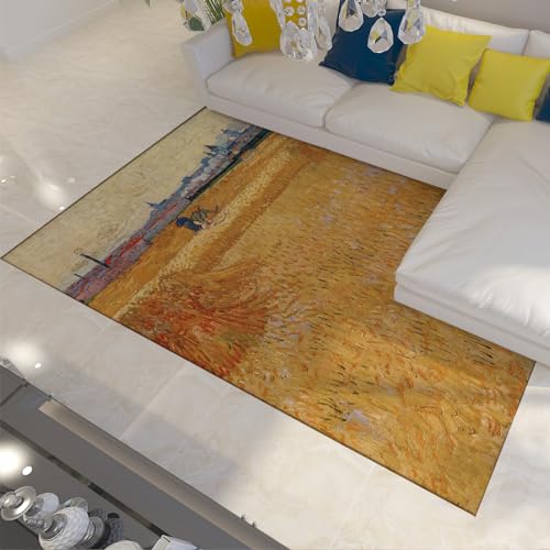 CIHCOHOME Van Gogh Kunstwerk Thema Teppich Wohnkultur Impressionismus Rose Teppiche für Wohnzimmer Schlafzimmer getrockneter Strohflor weicher niedriger Flor Innenbereich Teppich 60x90cm von CIHCOHOME