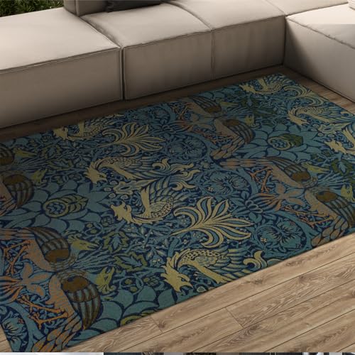 CIHCOHOME Weiche maschinenwaschbare Teppiche Wohnzimmerteppiche William Morris Vintage-Teppiche für Schlafzimmer dunkelblaues Pflanzendesign rutschfeste weiche Teppiche 60x90cm von CIHCOHOME
