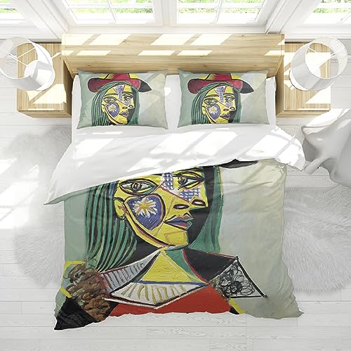 CIHCOHOME Weicher bequemer Bettbezug Picasso Kunstwerk Bettwäsche-Set Frau in Hut und Pelzkragen Leichtes Bettwäsche-Set für alle Jahreszeiten 135x200cm von CIHCOHOME