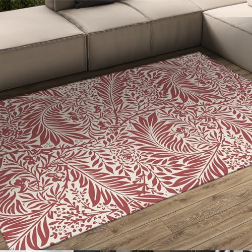 CIHCOHOME William Morris Retro-Pflanzenteppich Roter Teppich im Boho-Stil für Wohnzimmer Tradition Original Design rutschfeste weiche und Bequeme Teppiche 60x90cm von CIHCOHOME