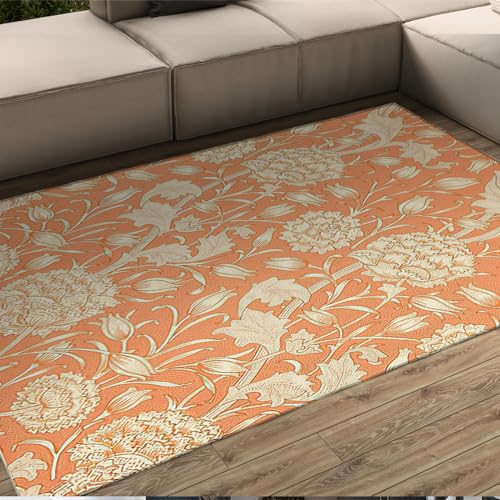 CIHCOHOME William Morris Stil Bereich Teppich Orange Waschbare Bereich Teppiche Abstrakte Klassische Pflanze Design Teppich Rutschfester Wohnzimmer-Eingangsteppich 60x90cm von CIHCOHOME