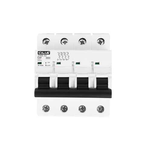 CILIA Leitungsschutzschalter 4P, 4 DIN-Module, 6kA 400V Kurve C, Universal für elektrische Steuergeräte, JVM9-63-4P (JVM9-63-4P-40A) von CILIA