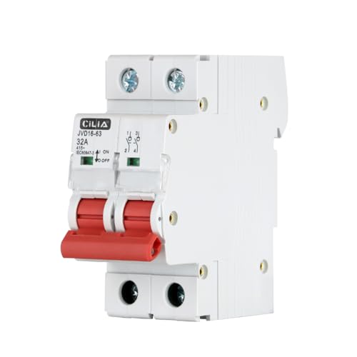 CILIA Modularer Trennschalter 2P 400VAC 25A/32A/40A, 2 DIN-Module, IP20, IEC60947-3 - Isolationsschalter für Schaltschränke (JVD16-63-2P-32A) von CILIA