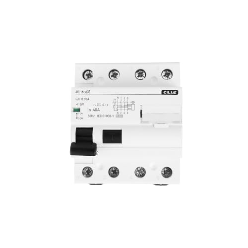 CILIA Reiner Fehlerstromschutzschalter Typ AC 300 mA 4P – industrielle Lebensrettung 400 V, 4 DIN-Module, RCCB, dreiphasiger Schutz (CEI EN 61008-1) (JVL16-63-4P-40A) von CILIA