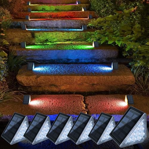 CILIENG 6 Stück RGB Solar Treppenlicht, IP67 Wasserdicht für Außen, 600mAh Lampe Dekoration, LED Treppenbeleuchtung für Stufen, Garten, Patio von CILIENG