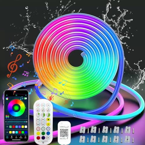 CILIENG RGB LED Streifen 15M, IP65 Wasserdichte Neon Strip Mit Fernbedienung Und APP, 16 Mio. Farben Flexibel LED Lichtband Für Innen- Und Außendekoration, Musik Sync, DIY-Formen von CILIENG