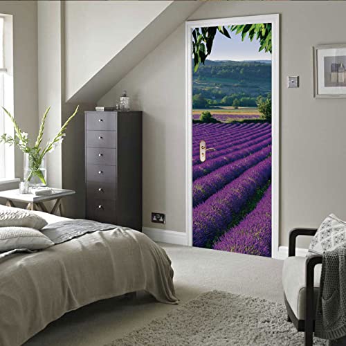 3D Türaufkleber Lila & Lavendel 3d Türaufkleber Wandbilder Türposter Fototapete PVC DIY Türbild Vinyl Wasserdichte Entfernbar Mauer Aufkleber Zuhause Dekor B77 x H200cm von CILODO