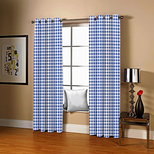 CILODO Vorhang Blickdicht ösen 2er Set Blau & Kariert 2X B75x H166cm Gardine Lichtundurchlässig Fenstervorhang Wohnzimmer Schlafzimmer von CILODO