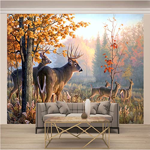 Fototapete Wandbilder 3D Effekt Wald & Tiere Hirsche Tapete 3D Vliestapete Tapeten Wandbild Tapeten Wohnzimmer Tv Wanddeko 250cm×175cm(Breite x Höhe) von CILODO