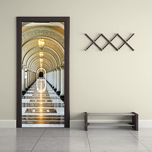 Tür tapeten 3d selbstklebend Goldener Palast Türposter Türaufkleber Wasserdicht Abnehmbare Vinyl türfolie Fototapete diy Wandbild Wohnzimmer Schlafzimmer Badezimmer B85 x H205cm von CILODO