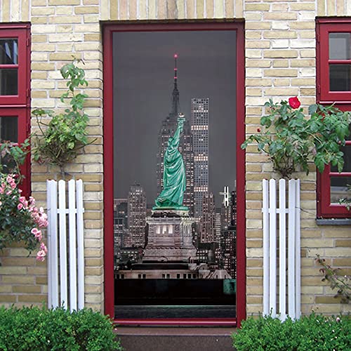 Türtapete Selbstklebend Stadt & Freiheitsstatue 3d Türaufkleber Wandbilder Türposter Fototapete PVC DIY Türbild Vinyl Wasserdichte Entfernbar Mauer Aufkleber Zuhause Dekor B77 x H200cm von CILODO