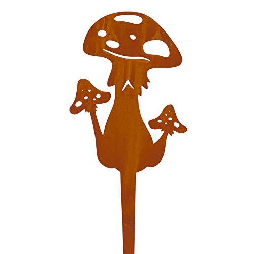 CIM Edelrost Pflanzenstecker – L - Mushroom – Motiv-Maße: 11cm x 0,1cm - Gesamthöhe 30cm – inkl. Standstab - attraktive Edelrost Dekoration von CIM