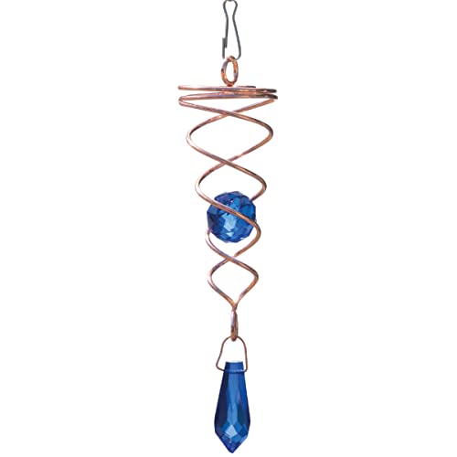 CIM Edelstahl Deko Windspirale - Little Crystal Twister - Kupfer Blau- Abmessung: 3x16cm - Inklusive 2 Glasobjekte mit Facettschliff - beliebig kombinierbar - inkl. Haken und Nylonschnur von CIM