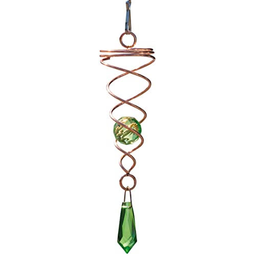CIM Edelstahl Deko Windspirale - Little Crystal Twister - Kupfer Grün - Abmessung: 3x16cm - Inklusive 2 Glasobjekte mit Facettschliff - beliebig kombinierbar - inkl. Haken und Nylonschnur von CIM