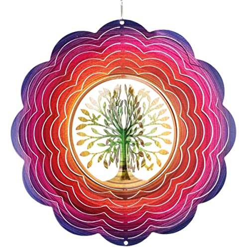 CIM Edelstahl Windspiel - Rainbow 3D Tree - Ø 250mm - leichtdrehendes Windmobile mit brillanten Farben- inklusive Aufhängung - attraktive Raum- Fenster und Garten-Dekoration von CIM