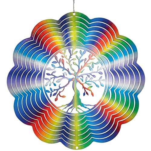 CIM Edelstahl Windspiel - Rainbow Tree of Life - Ø 250mm - leichtdrehendes Windmobile mit brillianten Farben- inklusive Aufhängung - attraktive Raum- Fenster und Garten-Dekoration von CIM