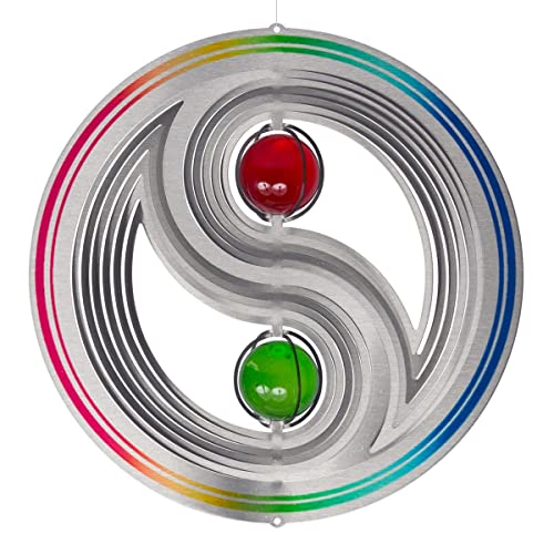 CIM Edelstahl Windspiel - Yin Yang 300 Rainbow - Ø 300 mm - Glaskugeln Ø 50 mm - inklusiv Kugellagerwirbel, Haken und 1m Nylonschnur von CIM