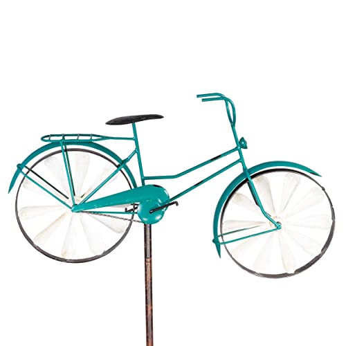 CIM Metall Gartenstecker mit Windrad - Bicycle Turquoise - Motivmaße: 51 x 32cm - Höhe: 160cm - wetterfest - mit Antik-Effekt – attraktive Gartendekoration von CIM