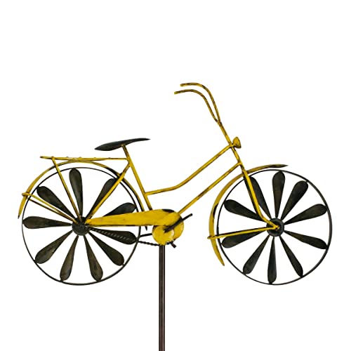 CIM Metall Gartenstecker mit Windrad - Bicycle Yellow - Motivmaße: 51 x 32cm - Höhe: 160cm - wetterfest - mit Antik-Effekt – attraktive Gartendekoration von CIM