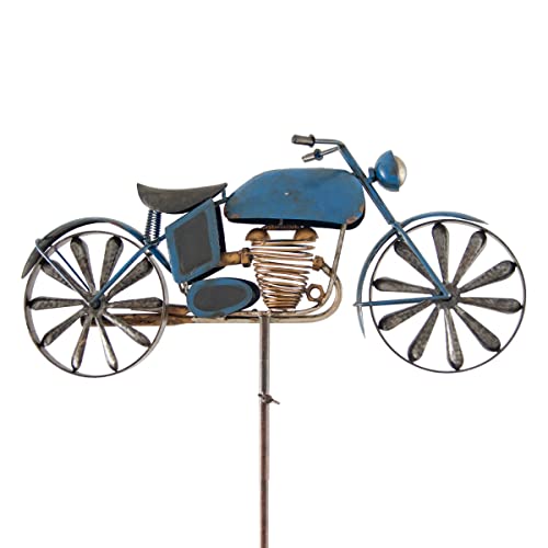 CIM Metall Gartenstecker mit Windrad - Motorcycle Blue - wetterfest - mit Antik-Effekt – attraktive Gartendekoration von CIM
