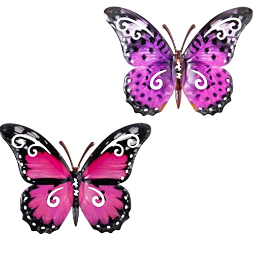CIM Metall Wand-Deko - Schmetterling 2er Set - Pink/Violett 24cm - tierische 3D Wandbilder - Wandschmuck inkl. praktischer Wandbefestigung - Lebhafte Wandskulptur von CIM