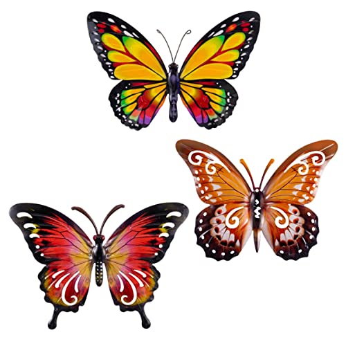 CIM Metall Wand-Deko - Schmetterlinge 3er Set Autumn Mix- tierische 3D Wandbilder - Wandschmuck inkl. praktischer Wandbefestigung - Lebhafte Wandskulptur von CIM