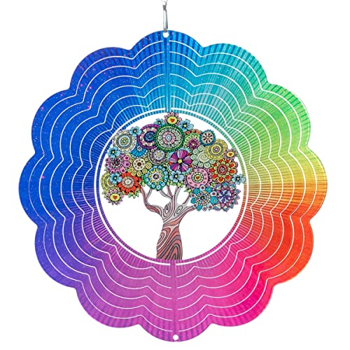 CIM Metall Windspiel – Rainbow Hippie Tree - 250mm - leichtdrehendes Windmobile mit brillanten Farben- inklusive Aufhängung – attraktive Raum- Fenster und Garten-Dekoration von CIM